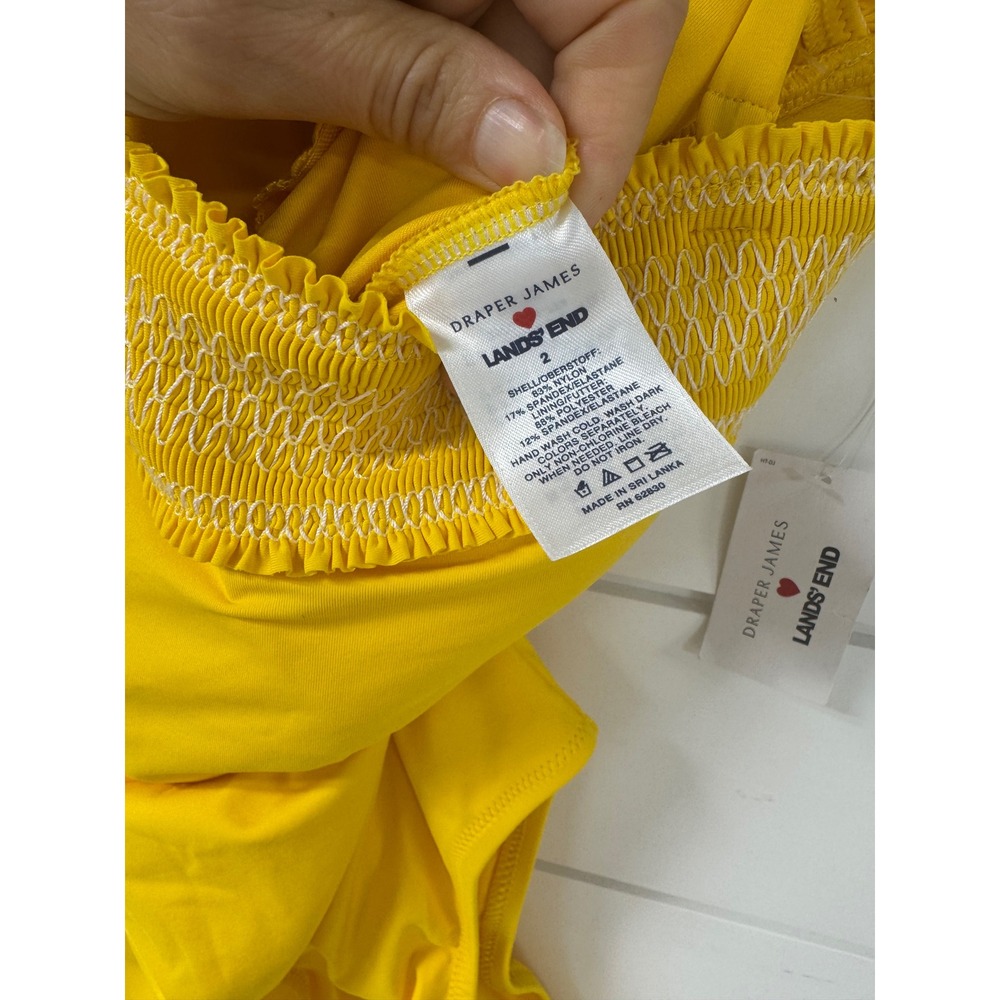 Draper James Lands End Yellow Smocked Tie Shoulder One Piece Swimsuit Size 2 NEW - Picture 4 of 9